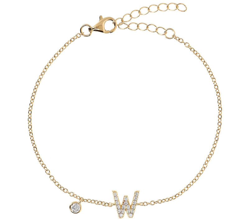 Diamonique Initial Adjustable Bracelet, 14K Gol d Clad — View 47
