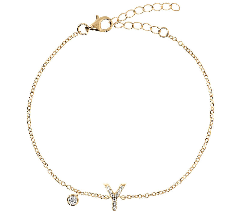 Diamonique Initial Adjustable Bracelet, 14K Gol d Clad — View 51