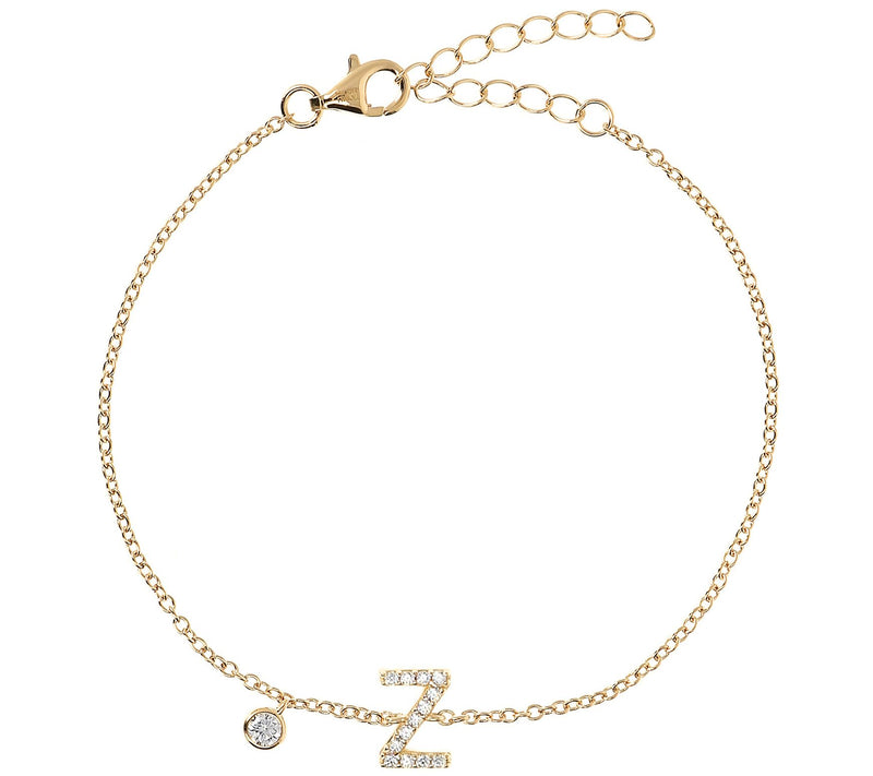 Diamonique Initial Adjustable Bracelet, 14K Gol d Clad — View 53