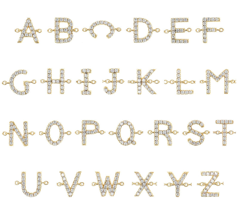 Diamonique Initial Adjustable Bracelet, 14K Gol d Clad — View 55