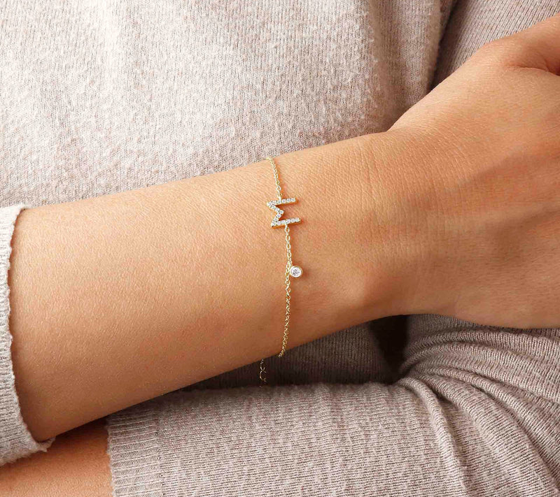 Diamonique Initial Adjustable Bracelet, 14K Gol d Clad — View 56