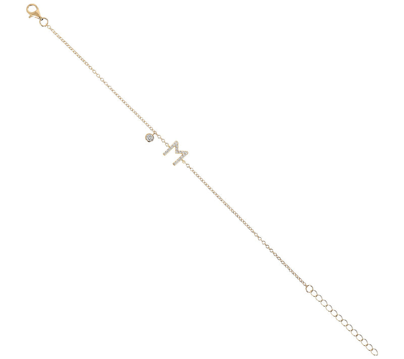 Diamonique Initial Adjustable Bracelet, 14K Gol d Clad — View 54
