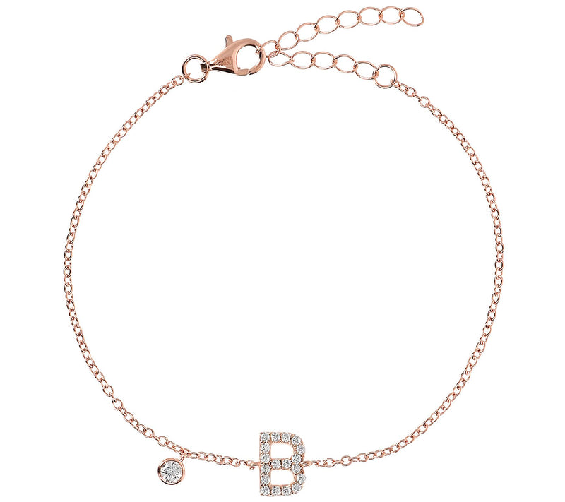 Diamonique Initial Adjustable Bracelet, 14K Ros e Gold Clad — View 5