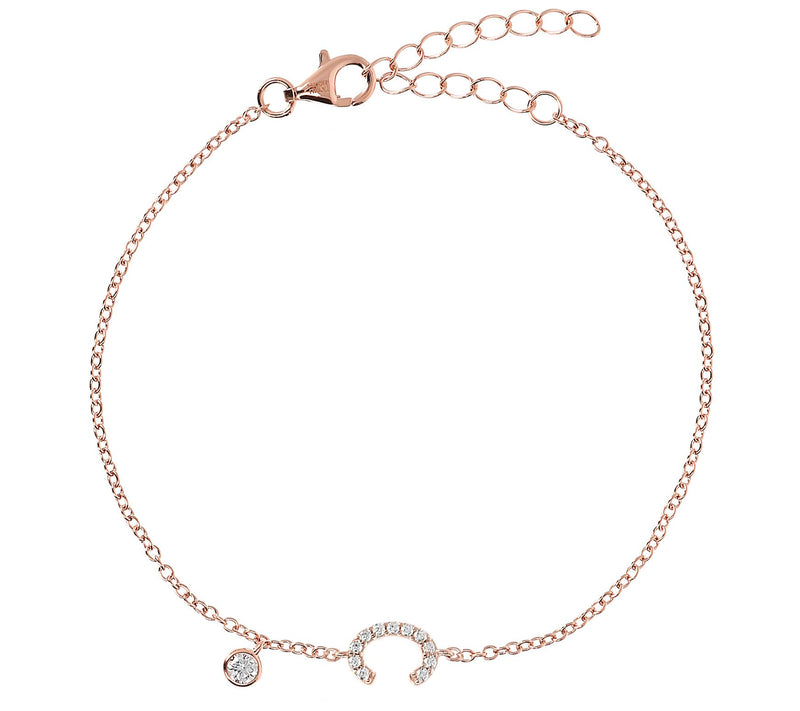 Diamonique Initial Adjustable Bracelet, 14K Ros e Gold Clad — View 7