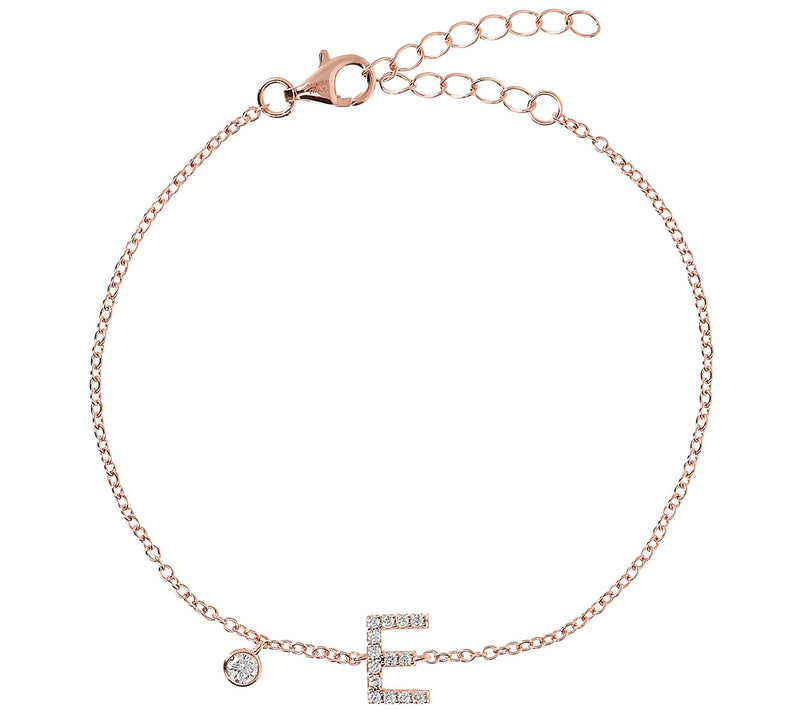 Diamonique Initial Adjustable Bracelet, 14K Ros e Gold Clad — View 11