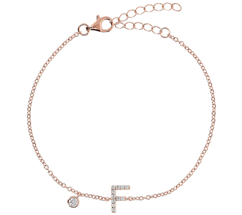 Diamonique Initial Adjustable Bracelet, 14K Ros e Gold Clad — View 13
