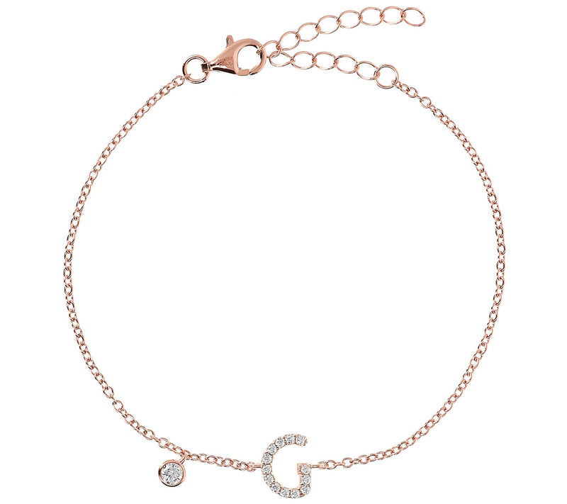 Diamonique Initial Adjustable Bracelet, 14K Ros e Gold Clad — View 15