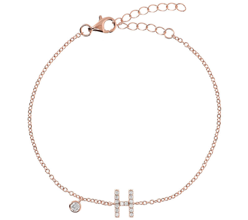 Diamonique Initial Adjustable Bracelet, 14K Ros e Gold Clad — View 17