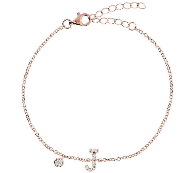 Diamonique Initial Adjustable Bracelet, 14K Ros e Gold Clad — View 21