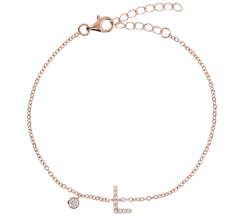 Diamonique Initial Adjustable Bracelet, 14K Ros e Gold Clad — View 25