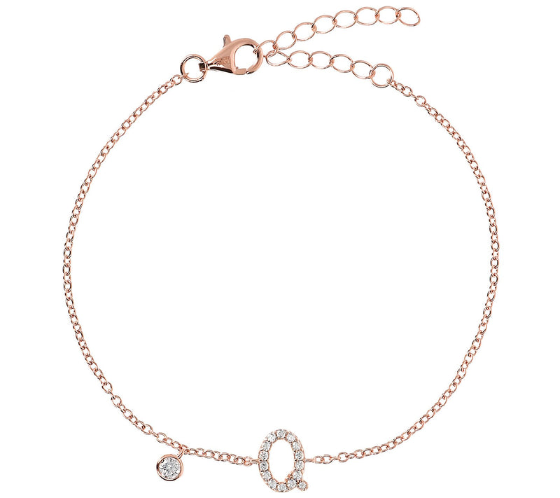 Diamonique Initial Adjustable Bracelet, 14K Ros e Gold Clad — View 35