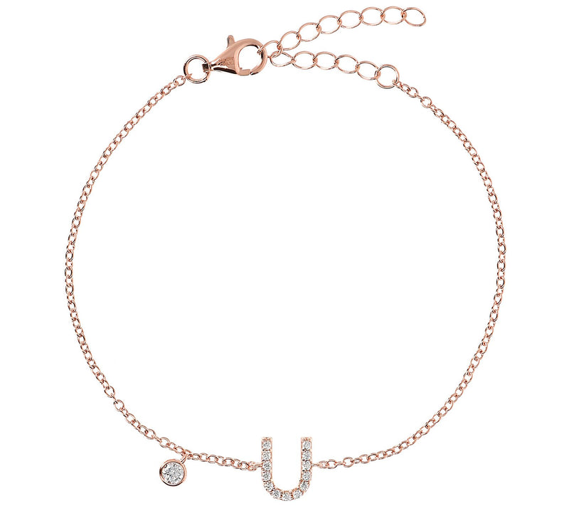 Diamonique Initial Adjustable Bracelet, 14K Ros e Gold Clad — View 43