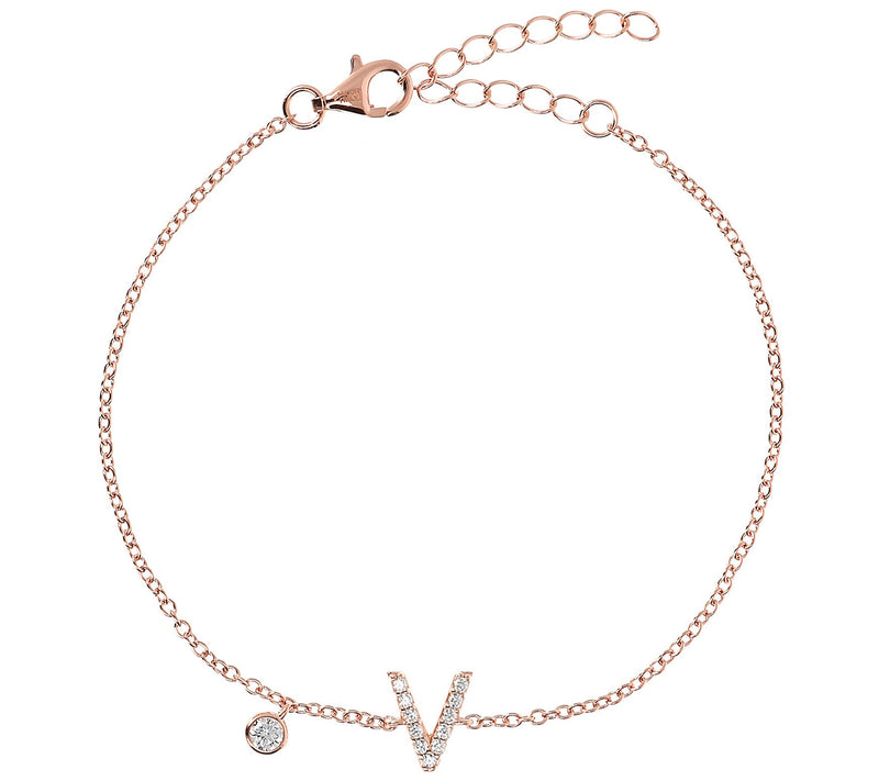 Diamonique Initial Adjustable Bracelet, 14K Ros e Gold Clad — View 45