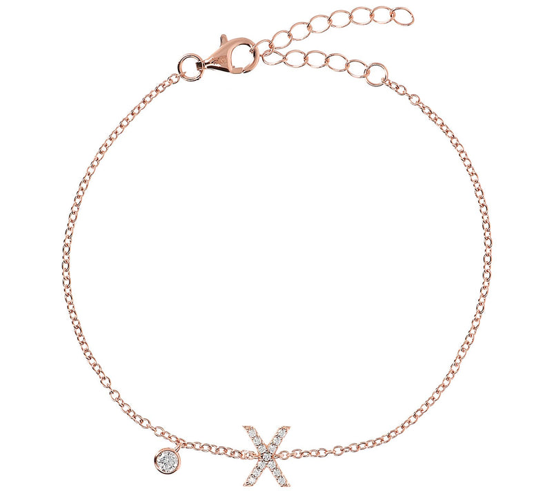 Diamonique Initial Adjustable Bracelet, 14K Ros e Gold Clad — View 49