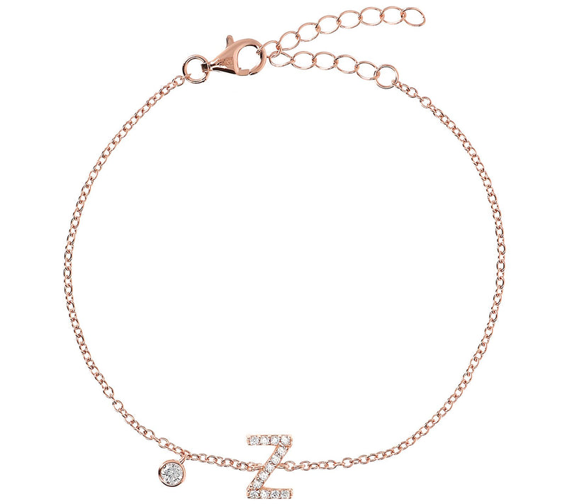 Diamonique Initial Adjustable Bracelet, 14K Ros e Gold Clad — View 53
