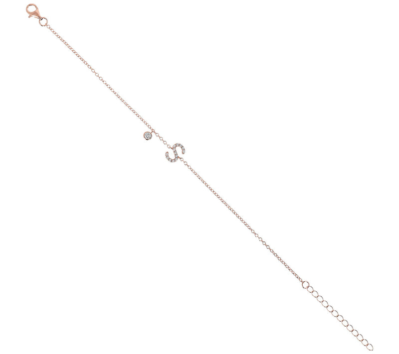 Diamonique Initial Adjustable Bracelet, 14K Ros e Gold Clad — View 54