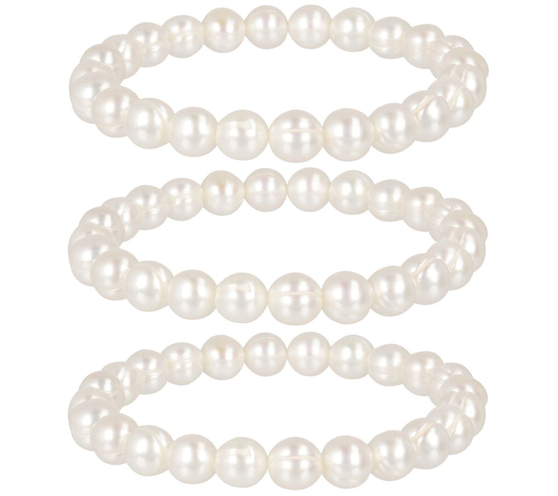 Honora Set of 3 Cultured Pearl Stretch Bracelet s — View 13