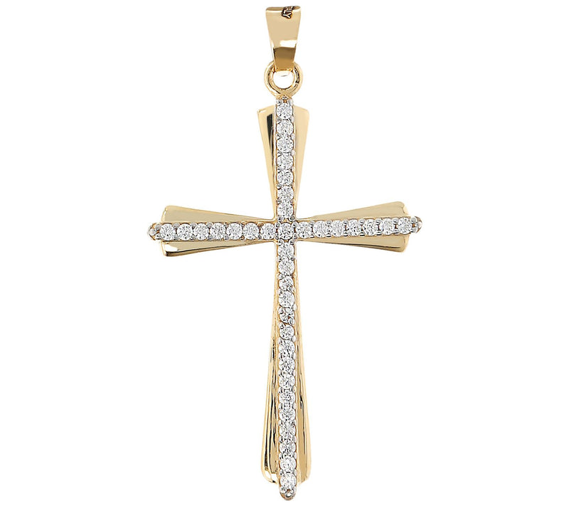 Diamonique 0.15 cttw Cross Pendant, 14K Gold — View 5