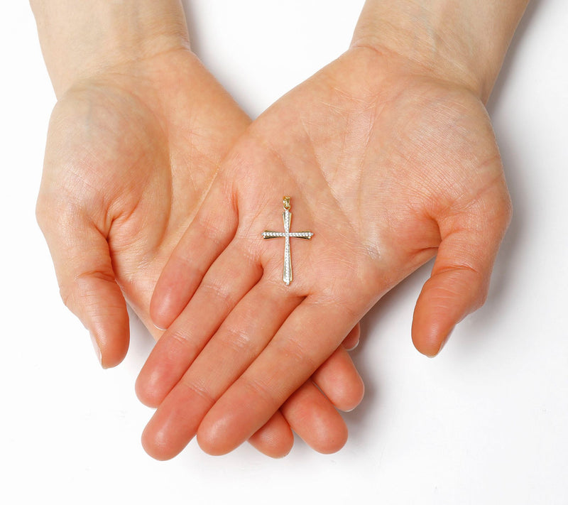 Diamonique 0.15 cttw Cross Pendant, 14K Gold — View 7