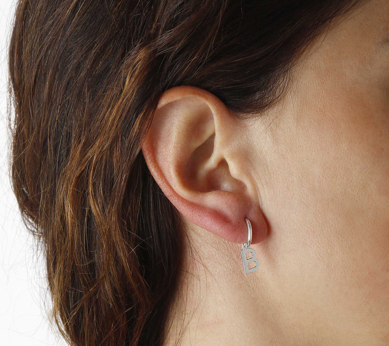 UltraFine Silver Initial Mini Hoop Earrings — View 56