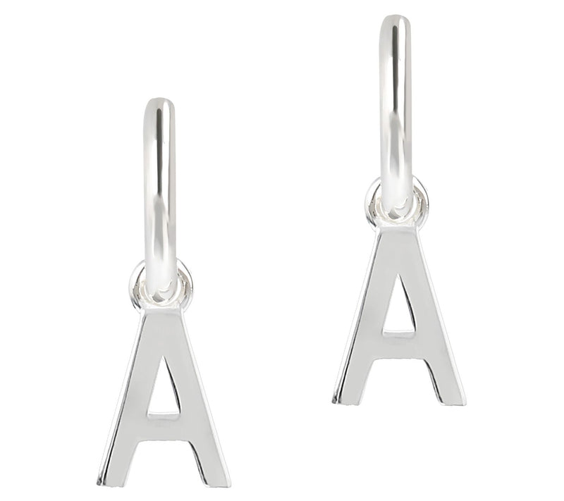 UltraFine Silver Initial Mini Hoop Earrings — View 3