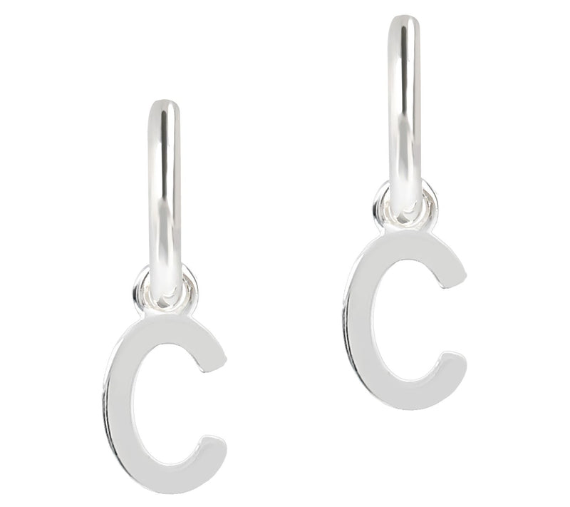 UltraFine Silver Initial Mini Hoop Earrings — View 7