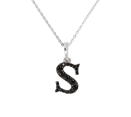 Mistero Sterlin g Silver Black Spinel Initial Pendant w/ Chai