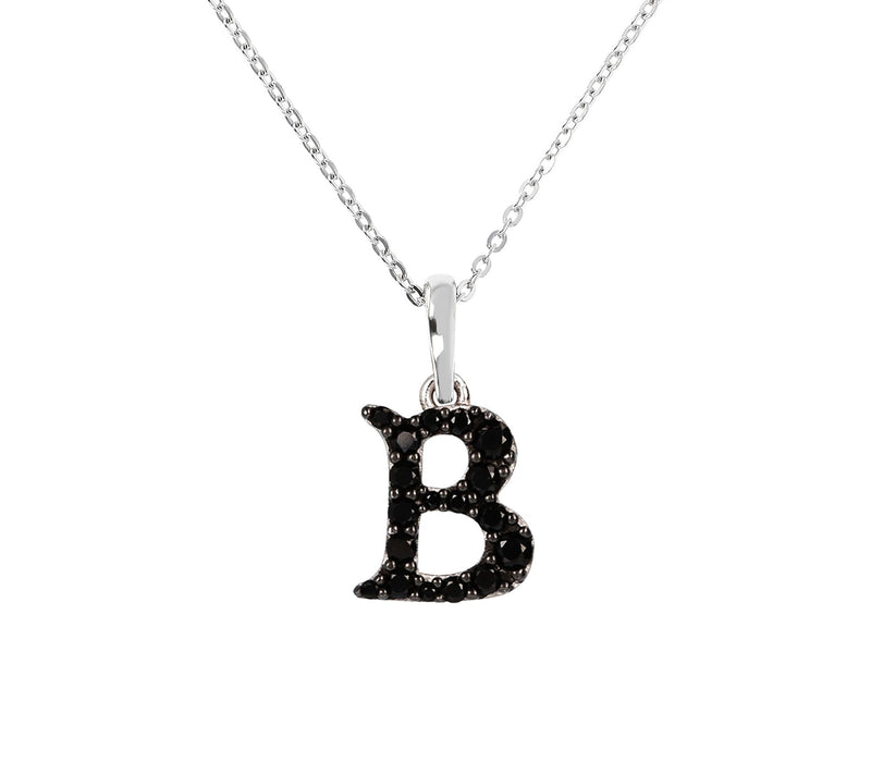 Mistero Sterlin g Silver Black Spinel Initial Pendant w/ Chai — View 5