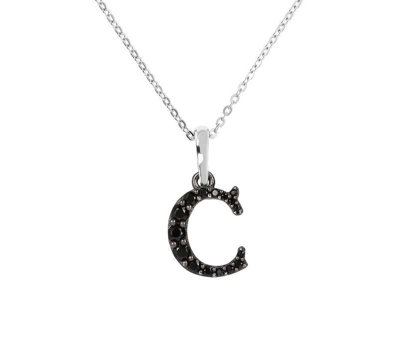 Mistero Sterlin g Silver Black Spinel Initial Pendant w/ Chai — View 7