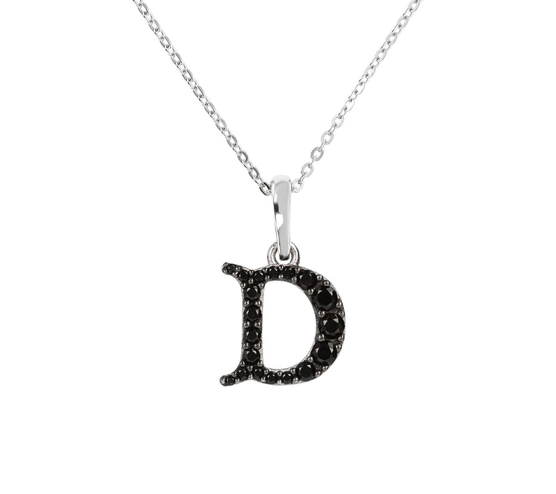 Mistero Sterlin g Silver Black Spinel Initial Pendant w/ Chai — View 9