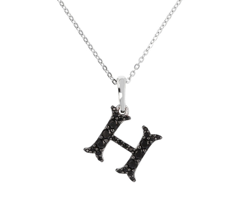 Mistero Sterlin g Silver Black Spinel Initial Pendant w/ Chai — View 17