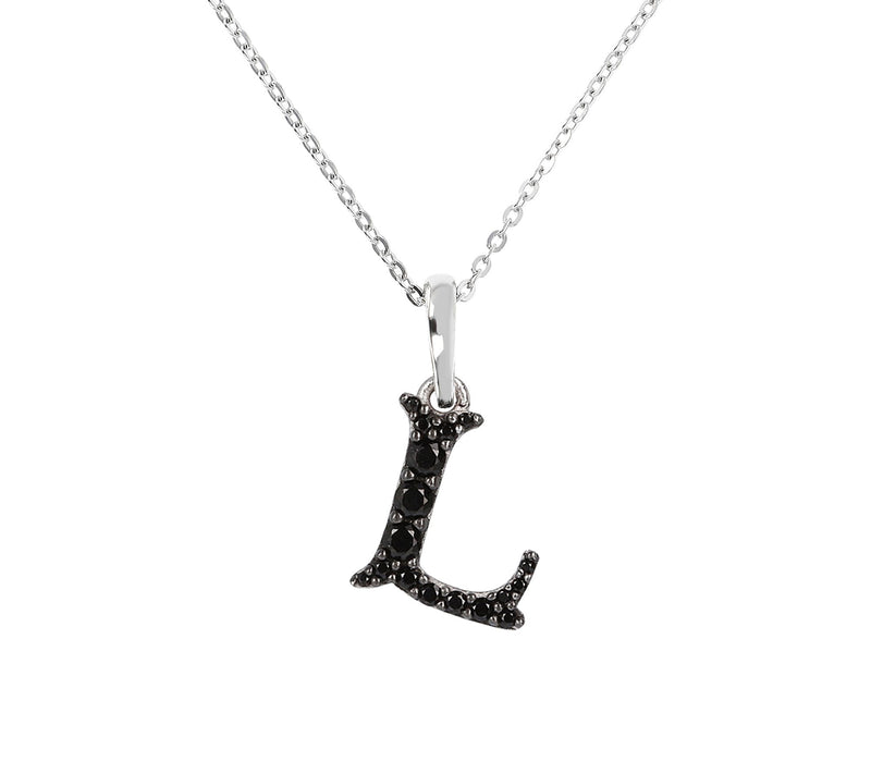 Mistero Sterlin g Silver Black Spinel Initial Pendant w/ Chai — View 25