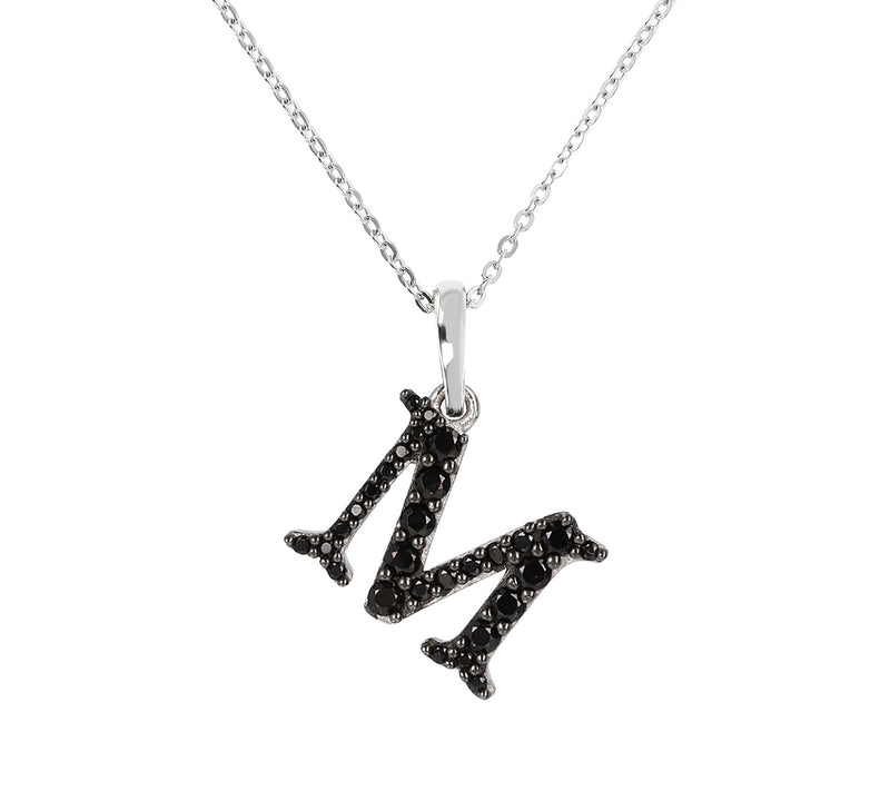 Mistero Sterlin g Silver Black Spinel Initial Pendant w/ Chai — View 27