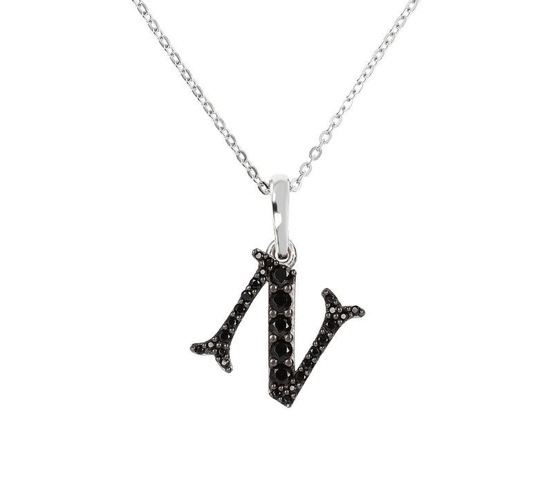 Mistero Sterlin g Silver Black Spinel Initial Pendant w/ Chai — View 29