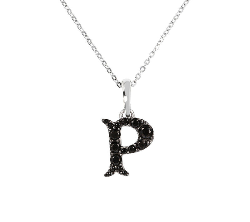 Mistero Sterlin g Silver Black Spinel Initial Pendant w/ Chai — View 33