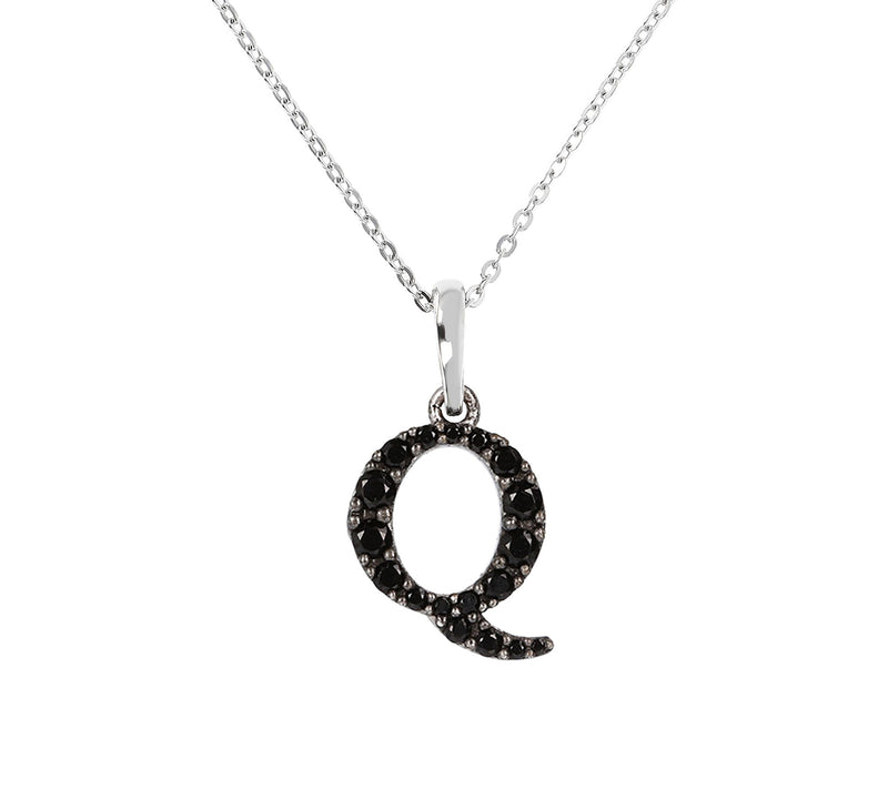 Mistero Sterlin g Silver Black Spinel Initial Pendant w/ Chai — View 35