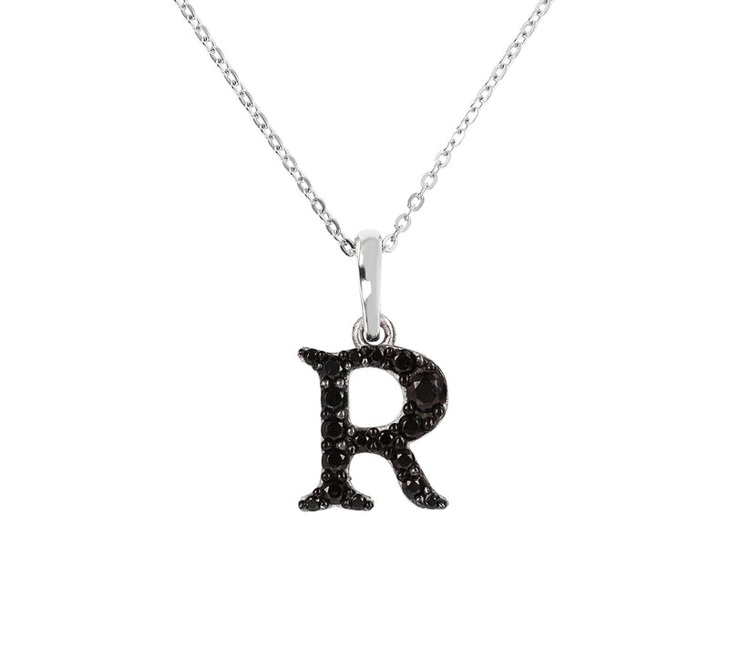 Mistero Sterlin g Silver Black Spinel Initial Pendant w/ Chai — View 37