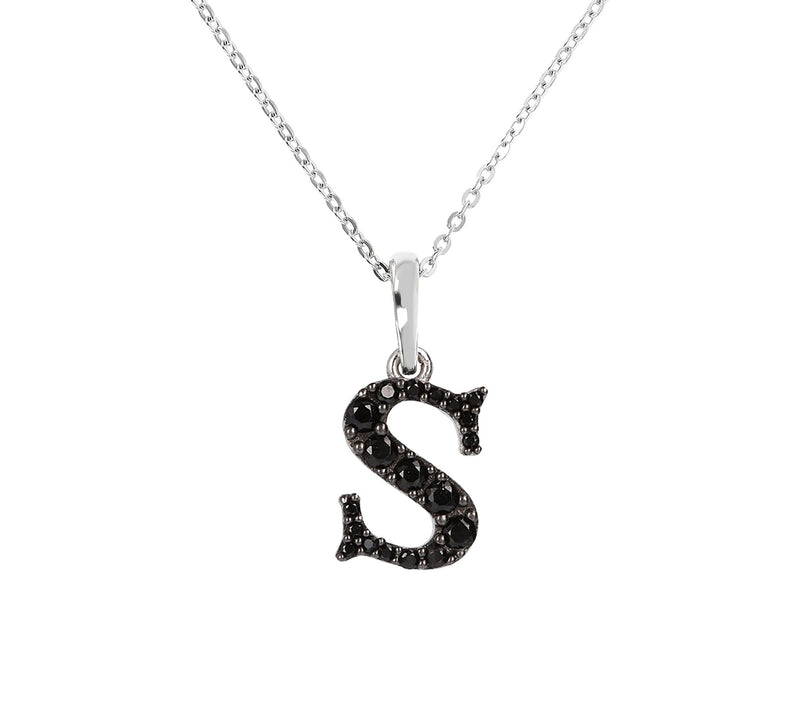 Mistero Sterlin g Silver Black Spinel Initial Pendant w/ Chai — View 3