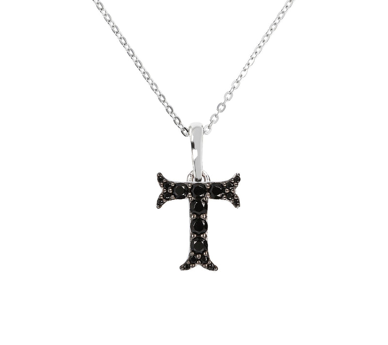 Mistero Sterlin g Silver Black Spinel Initial Pendant w/ Chai — View 41