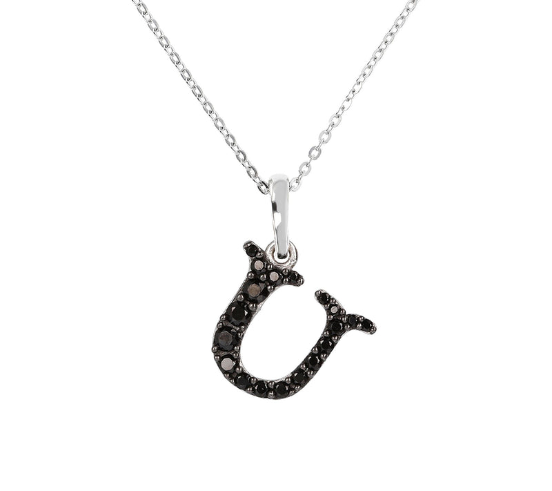 Mistero Sterlin g Silver Black Spinel Initial Pendant w/ Chai — View 43