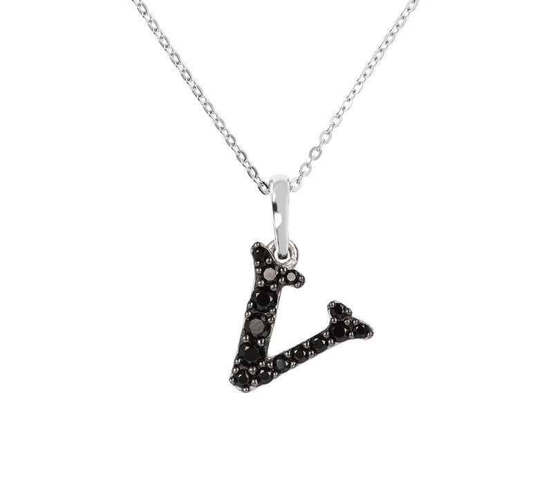 Mistero Sterlin g Silver Black Spinel Initial Pendant w/ Chai — View 45