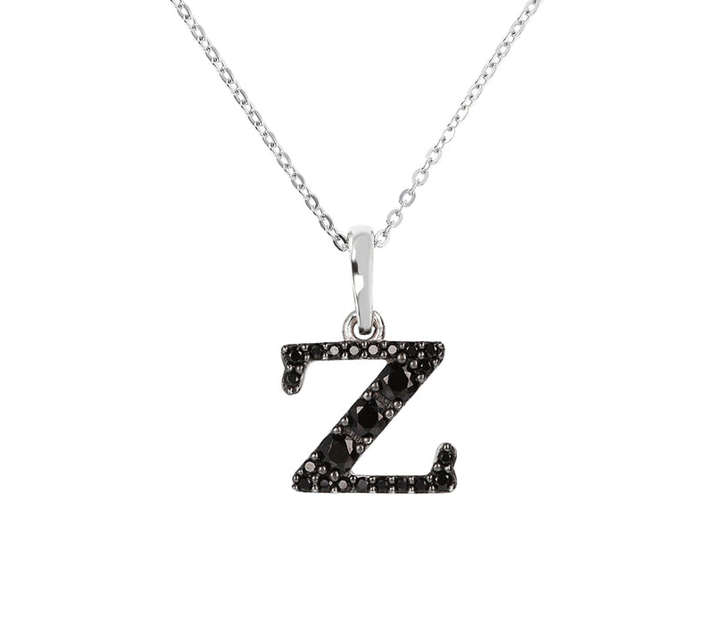 Mistero Sterlin g Silver Black Spinel Initial Pendant w/ Chai — View 53