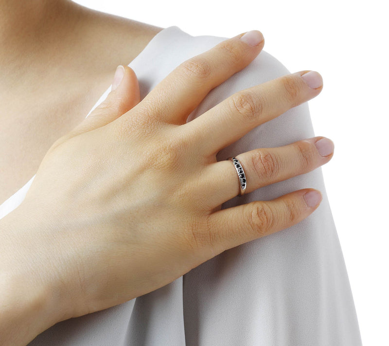 Mistero Sterling Silver Scattered Black SpinelBand Ring — View 6