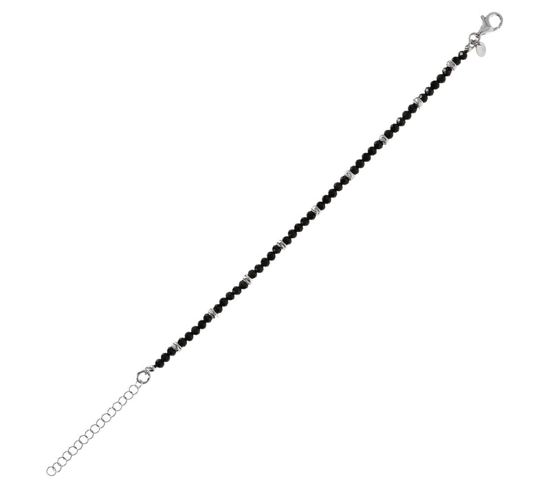 Mistero Sterling Silver Adjustable Black SpinelBead Bracelet — View 4