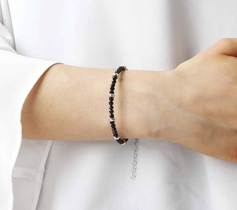 Mistero Sterling Silver Adjustable Black SpinelBead Bracelet — View 5
