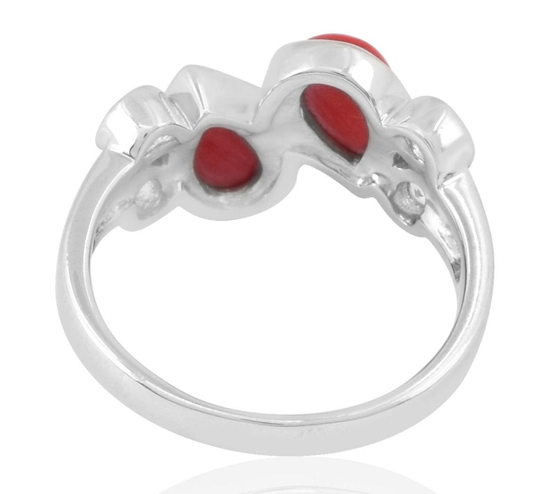 Sterling Silver Pear Shaped Red Coral & CrystalRing — View 4