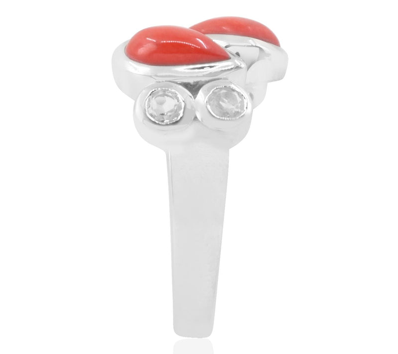 Sterling Silver Pear Shaped Red Coral & CrystalRing — View 6