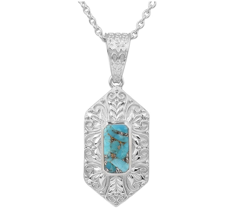 Sterling Silver Compressed Turquoise Pendant w/ Chain — View 3