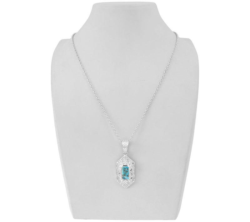 Sterling Silver Compressed Turquoise Pendant w/ Chain — View 4