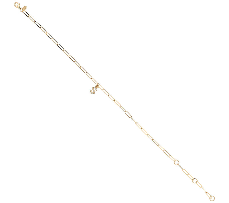 Diamonique Initial Paperclip Link Ankle Bracele t, 14K Clad — View 54